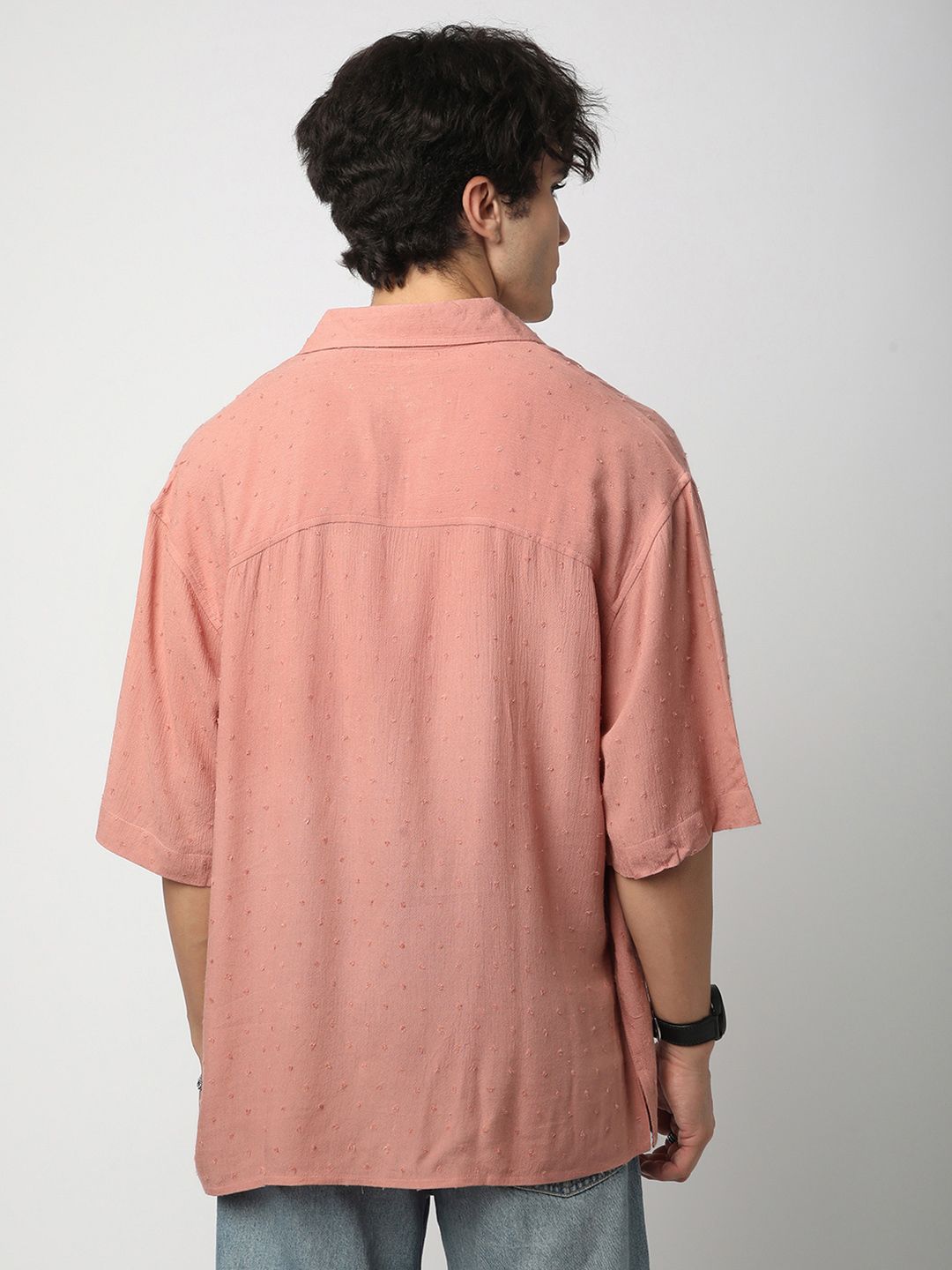 VASTRADO Men Classic Spread Collar Textured Cotton Relaxed Fit Casual Shirt