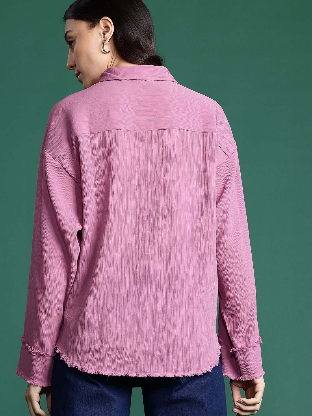 DressBerry Frayed Hem Crinkled Shirt