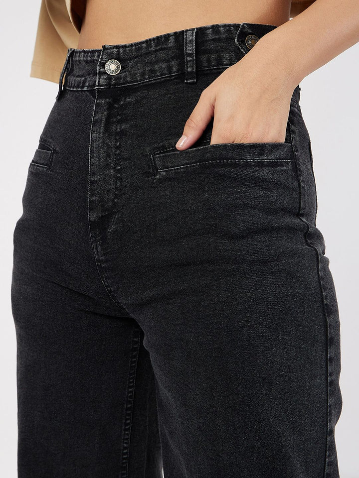 SASSAFRAS Women Straight Fit High-Rise Clean Look Jeans