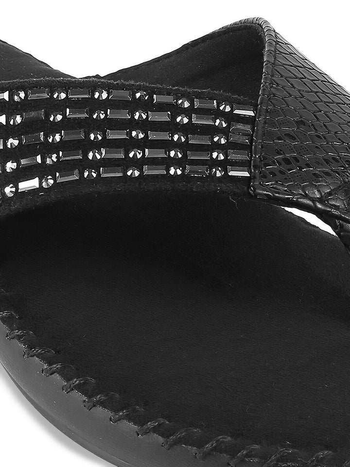 Mochi Black Embellished Comfort Sandals