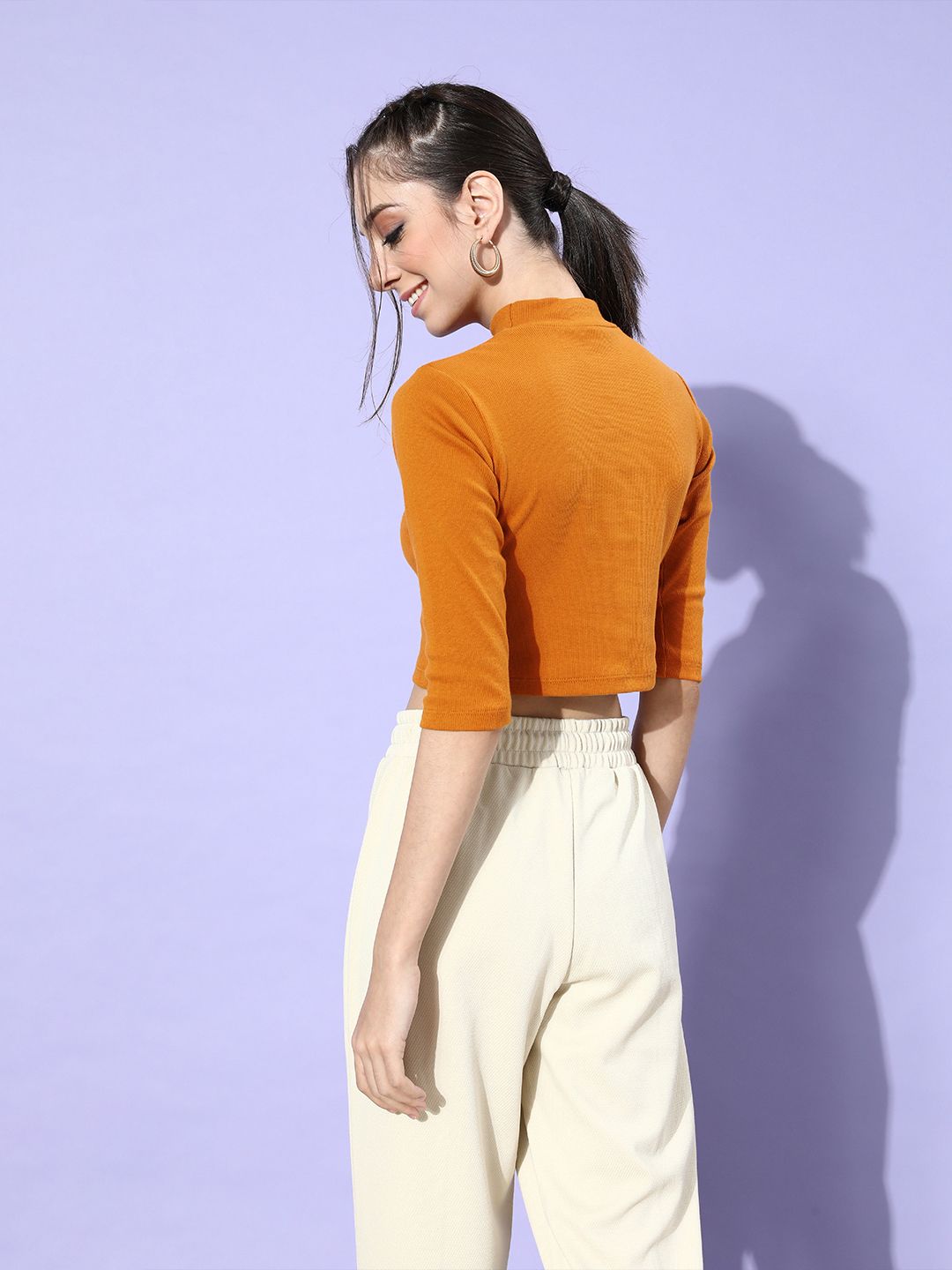 STREET 9 Woman Stylish Mustard Solid Cropped Top