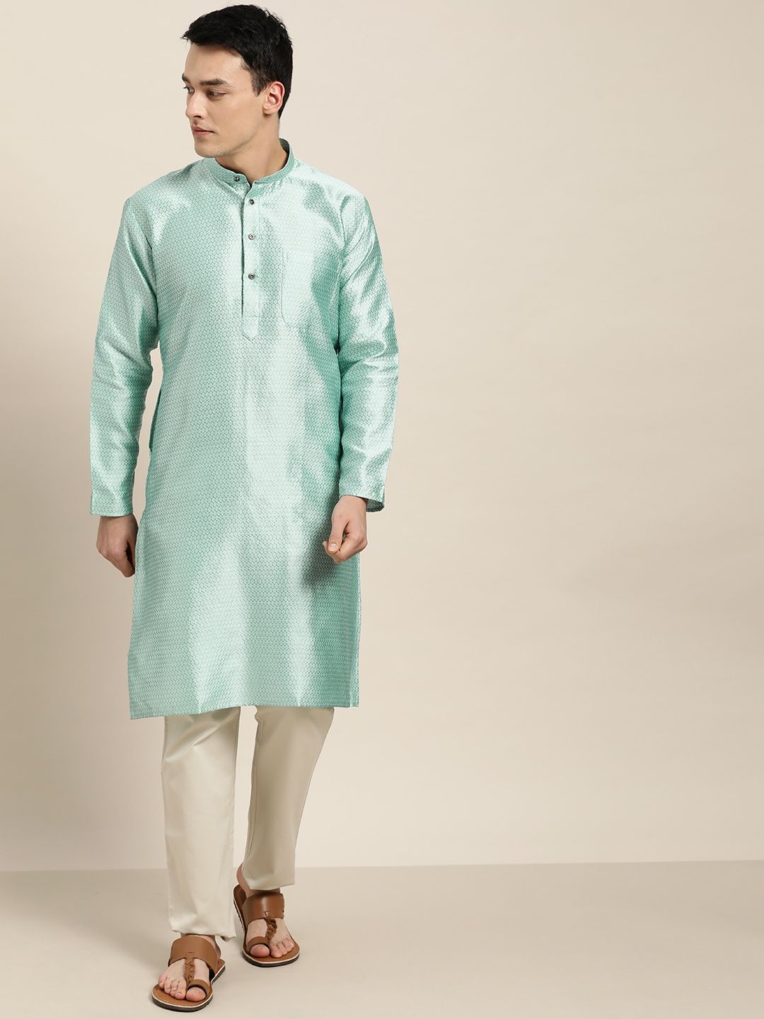 SOJANYA Men Blue Woven Design Straight Kurta