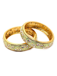 KARATCART Set Of 2 Gold-Plated Kundan-Studded Antique Bangles