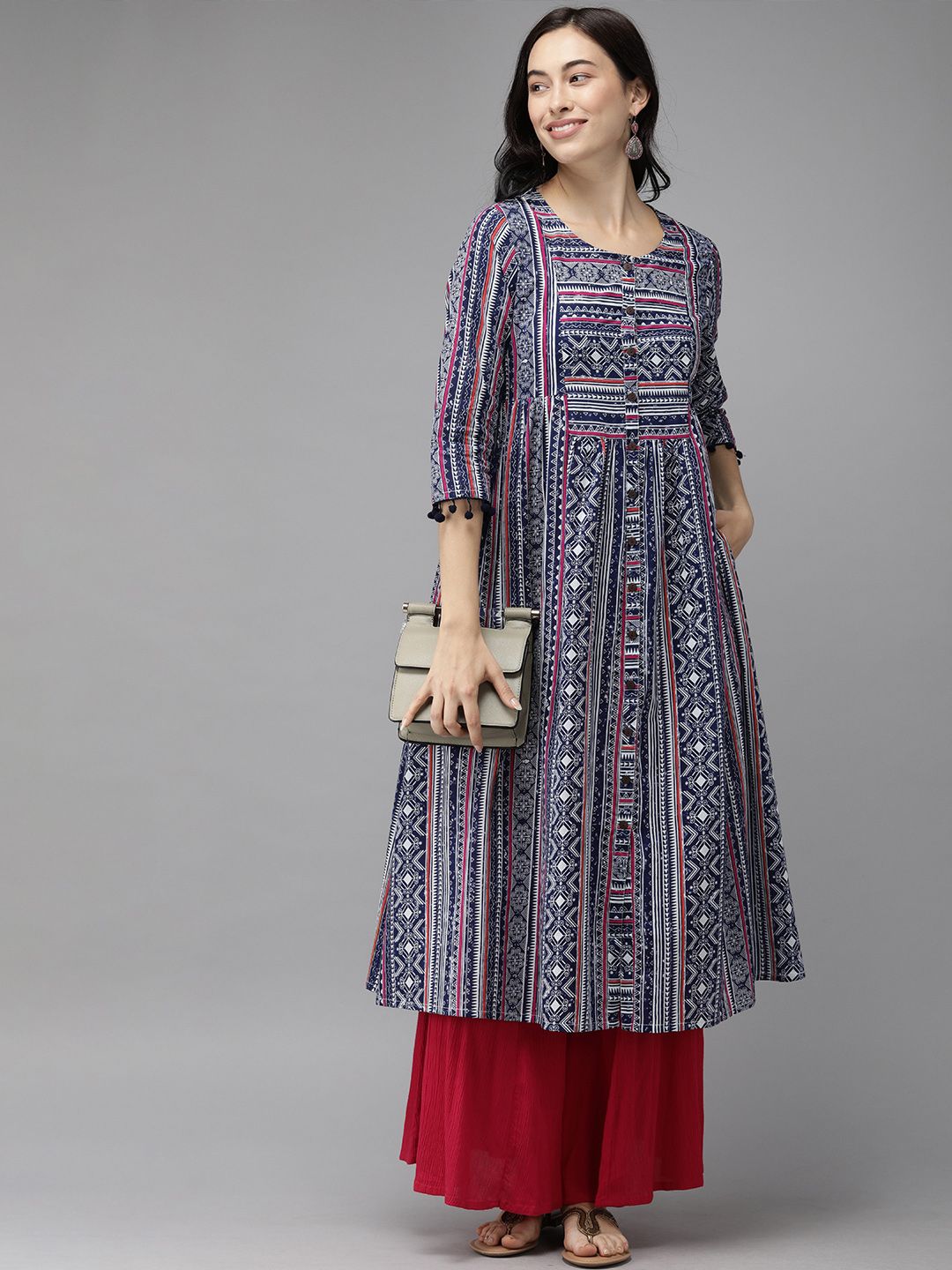 Anouk Women Blue & White Printed Anarkali Kurta
