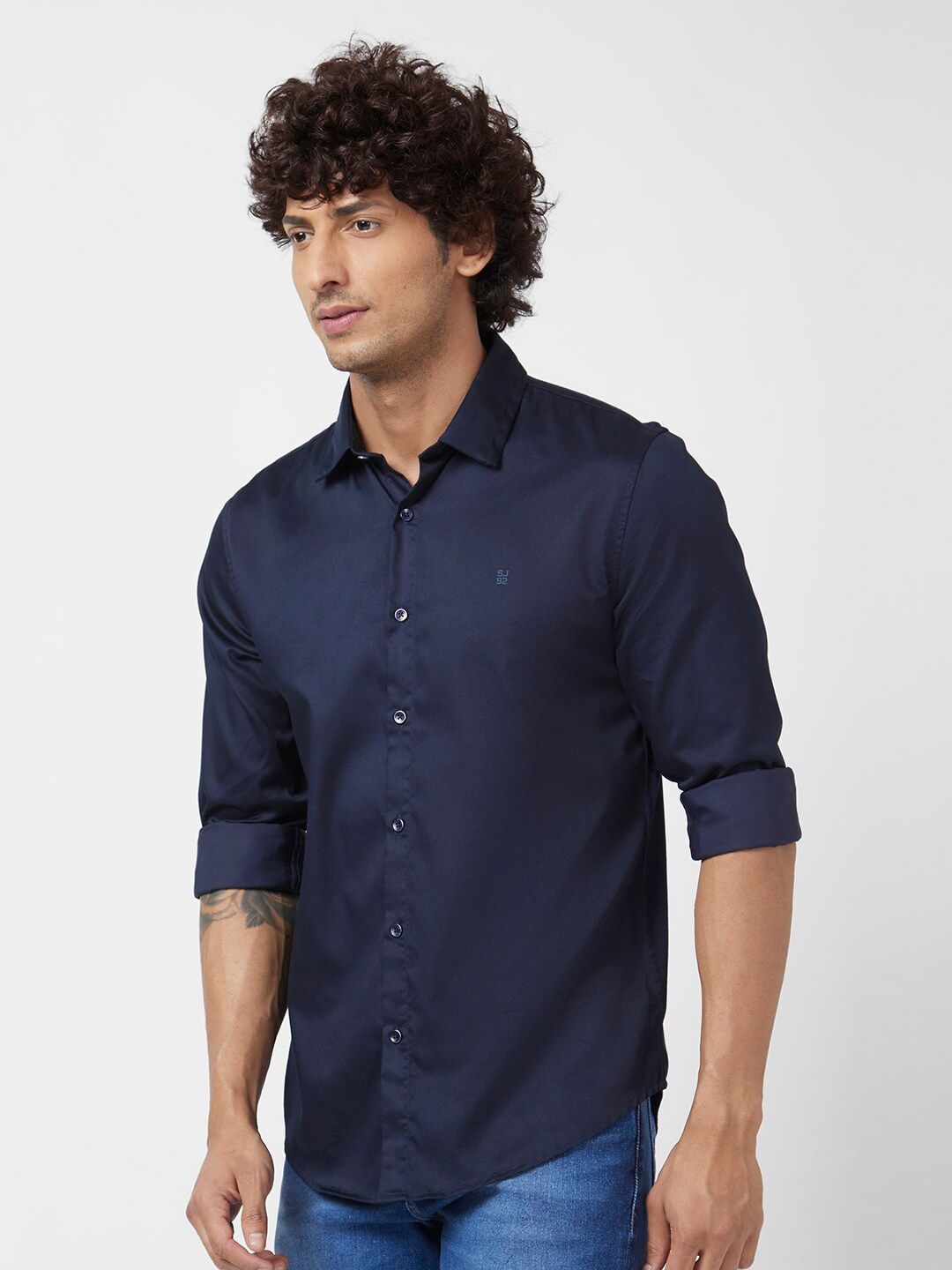 SPYKAR Spread Collar Classic Opaque Cotton Linen Casual Shirt