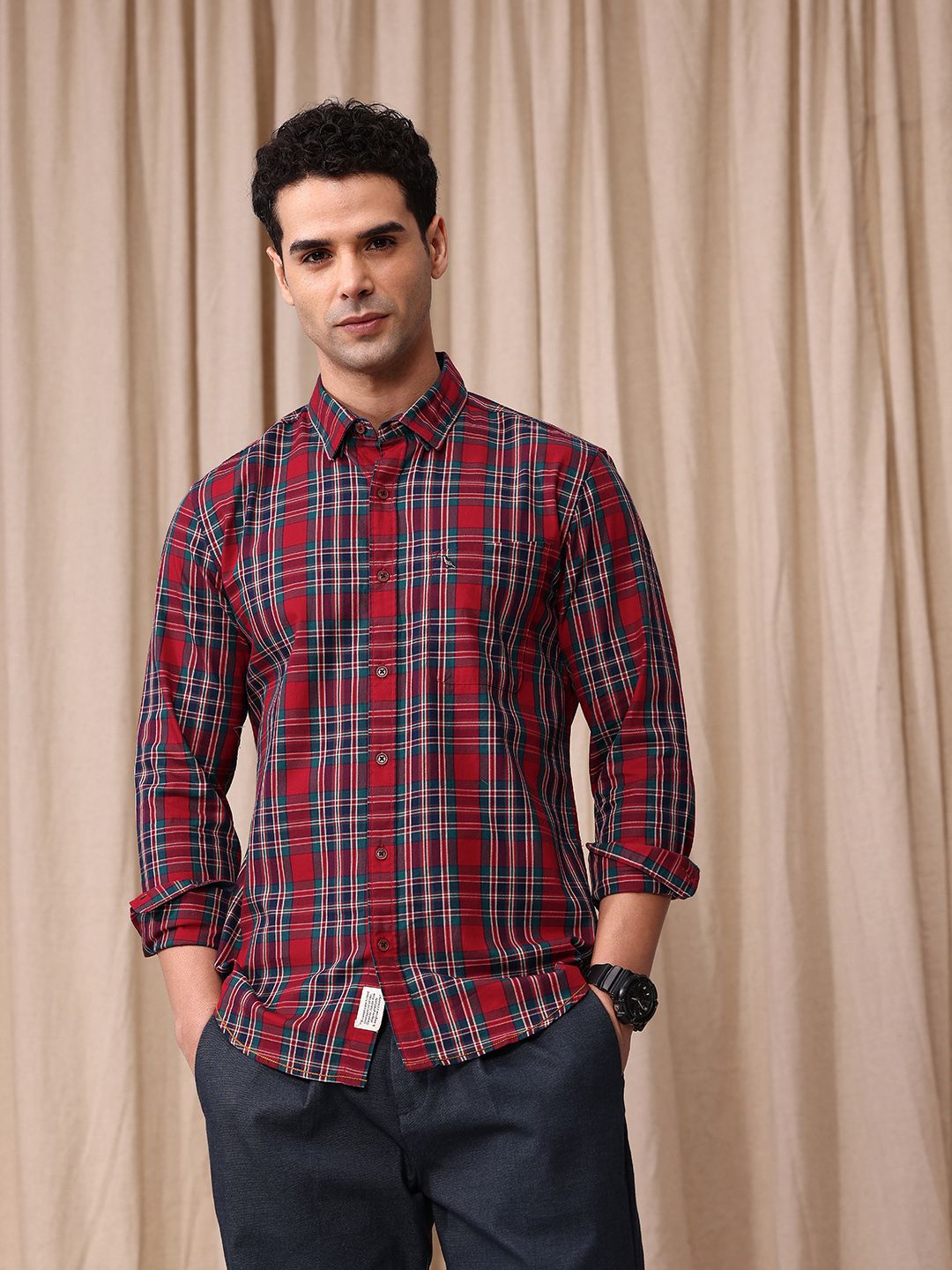 Mr Bowerbird Men Tailored Fit Tartan Checks Opaque Pure Cotton Casual Shirt