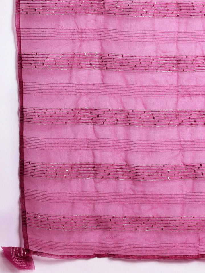Indo Era Yoke Design Mirror Work Kurta With Trousers & Dupatta