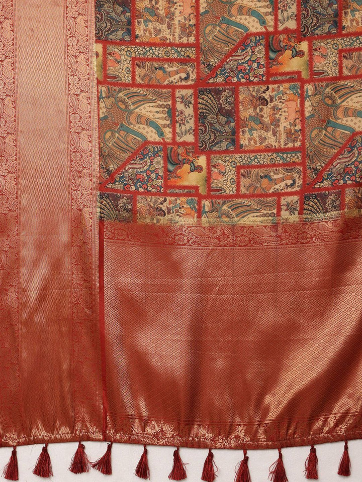 Silk Land Kanjeewaram Art Silk Zari Woven Digital Print saree