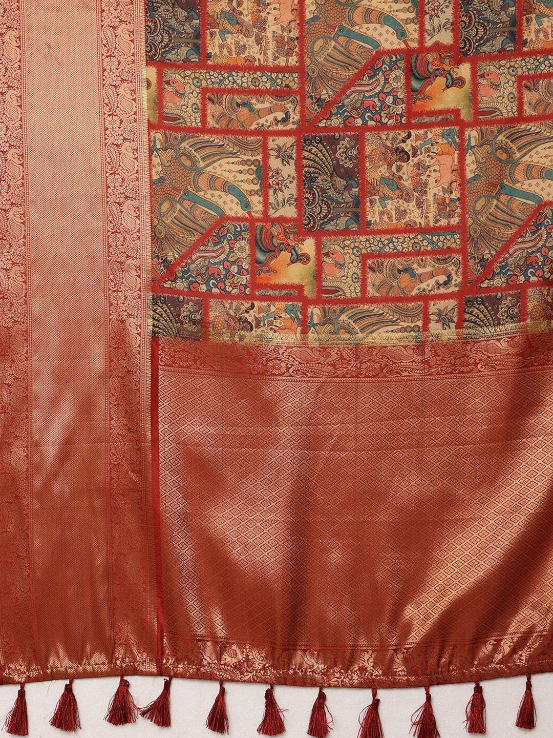 Silk Land Kanjeewaram Art Silk Zari Woven Digital Print saree