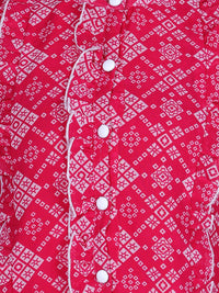 Cutiekins Pink Print Mandarin Collar Crepe Shirt Style Top