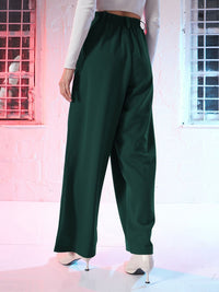 SASSAFRAS Women Green Loose Fit High-Rise Pleated Parallel Trousers