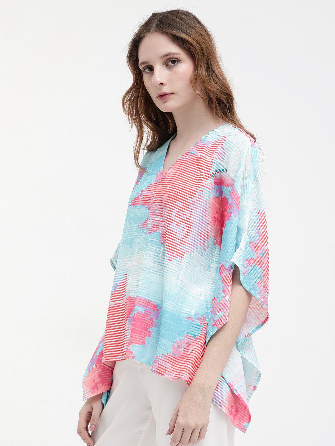 RAREISM Arial Abstract Print Extended Sleeves Linen Kaftan Top