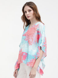 RAREISM Arial Abstract Print Extended Sleeves Linen Kaftan Top