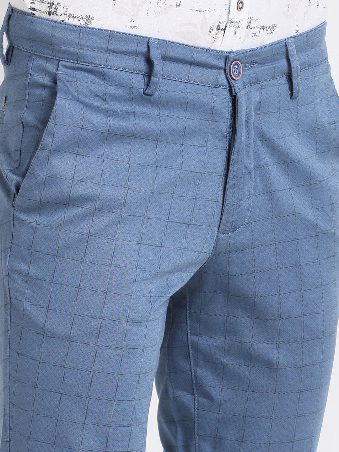 Turtle Men Smart Tapered Fit Checked Chinos Trousers