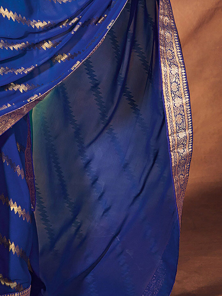 Saree mall Striped Woven Design Zari Poly Georgette Sarees