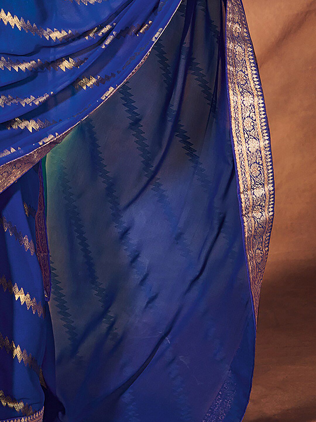 Saree mall Striped Woven Design Zari Poly Georgette Sarees
