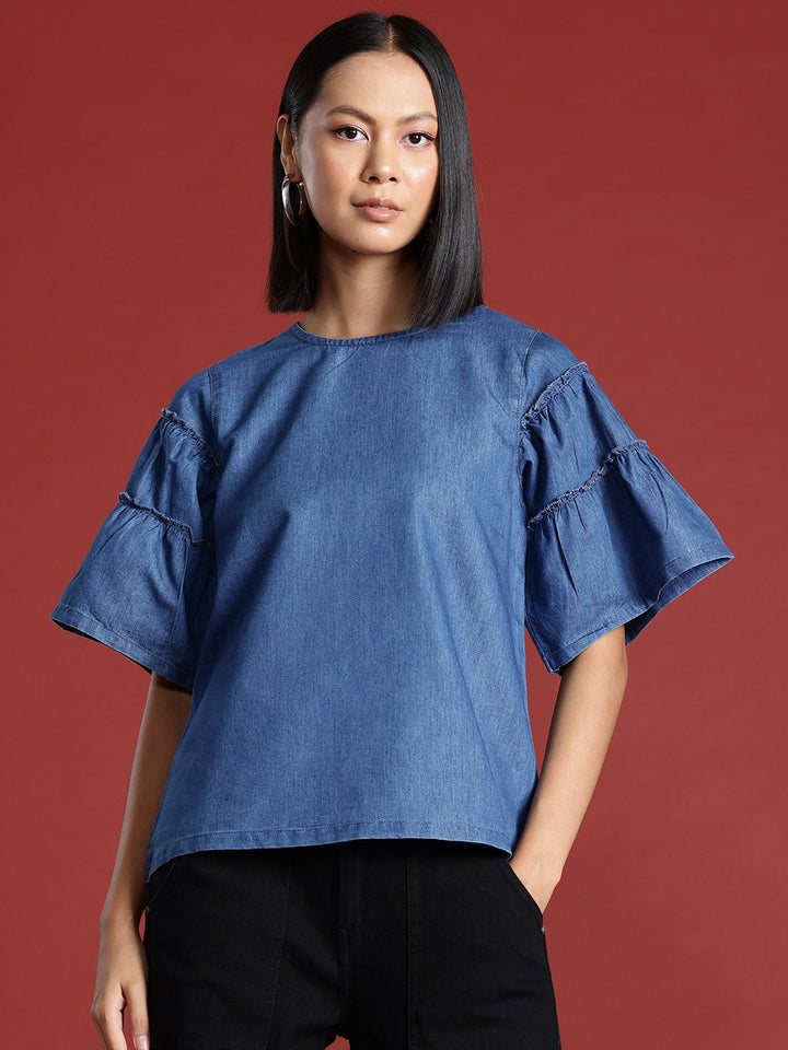 all about you Flared Tiered Sleeves Chambray Top