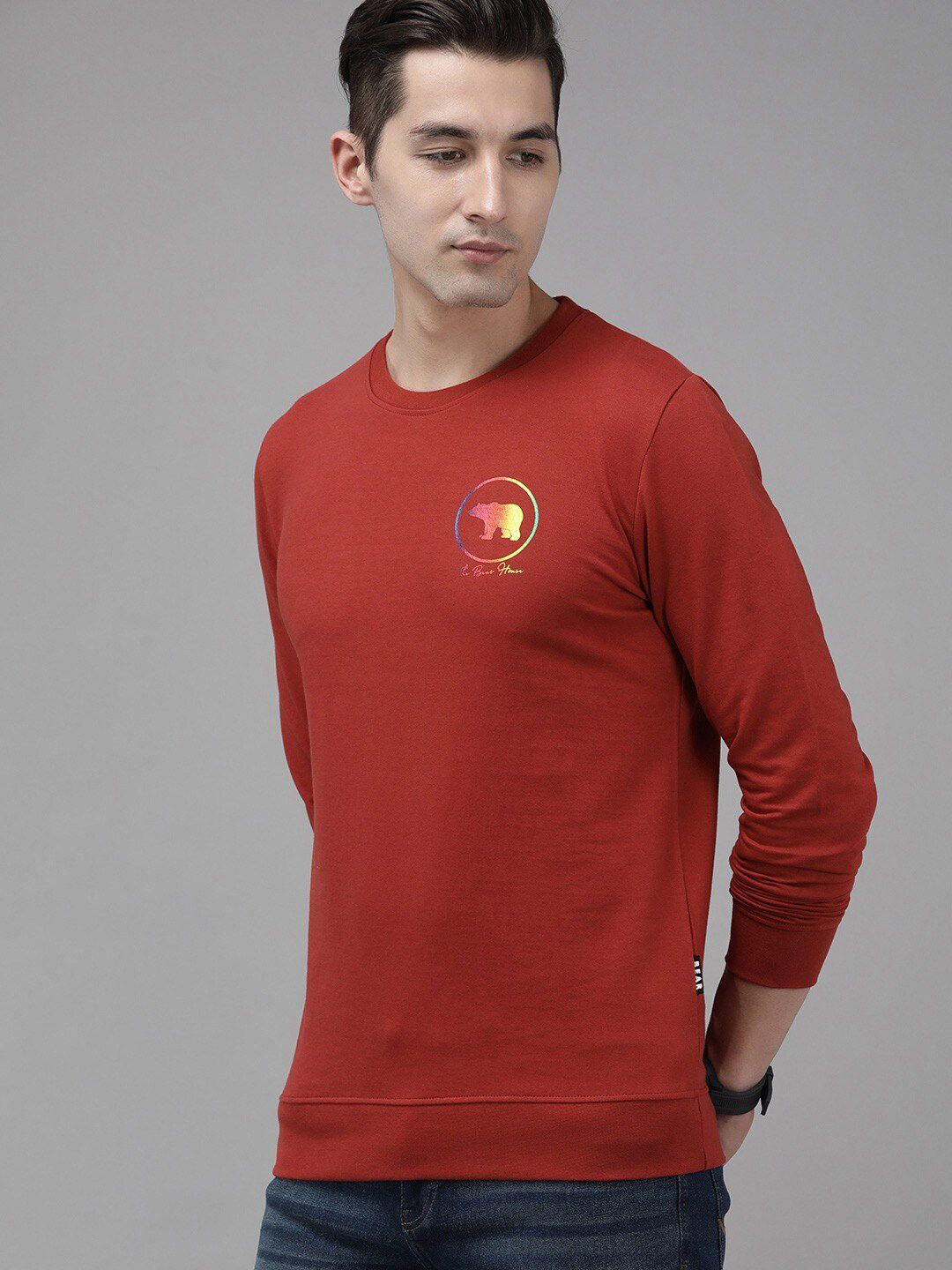 THE BEAR HOUSE Men Solid Slim Fit Pure Cotton T-shirts