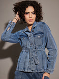 SASSAFRAS Blue Spread Collar Denim Jacket