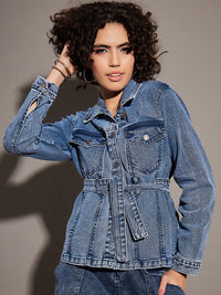 SASSAFRAS Blue Spread Collar Denim Jacket