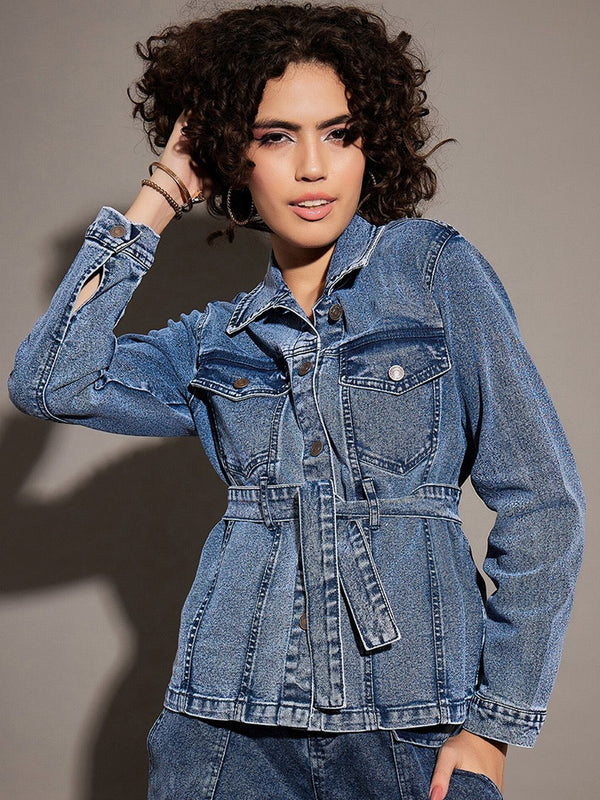 SASSAFRAS Blue Spread Collar Denim Jacket