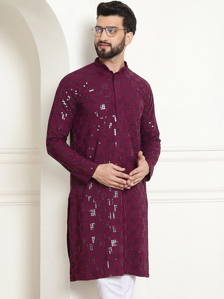 SOJANYA Geometric Embroidered Sequinned Pure Cotton Straight Kurta
