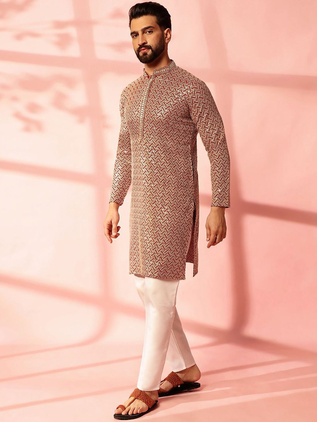 Anouk Men Embroidered Regular Thread Work Pure Cotton Kurta with Pyjamas
