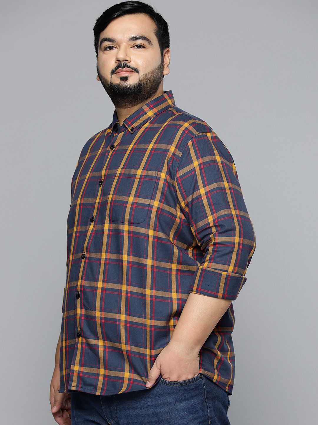 DENNISON Men Plus Size Smart Checked Casual Shirt