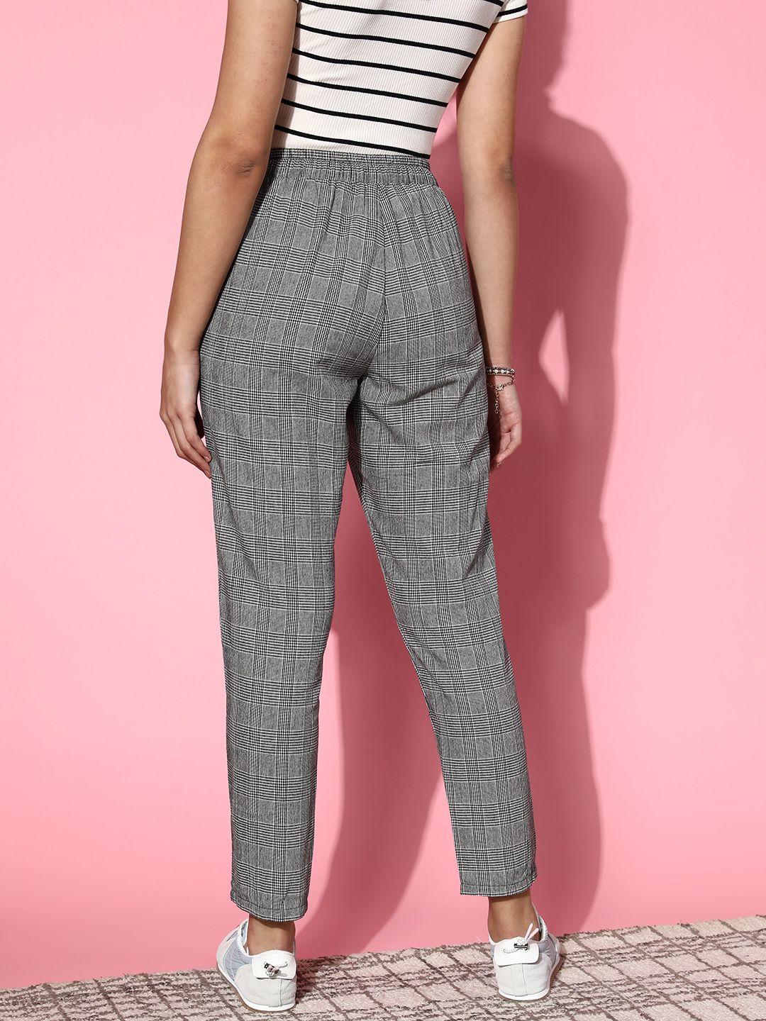 Berrylush Women  Grey Checked Utility Trousers