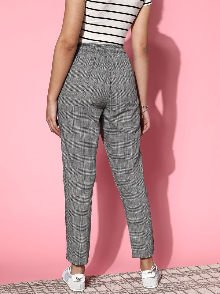 Berrylush Women  Grey Checked Utility Trousers