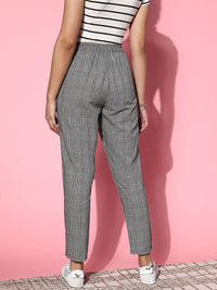 Berrylush Women  Grey Checked Utility Trousers
