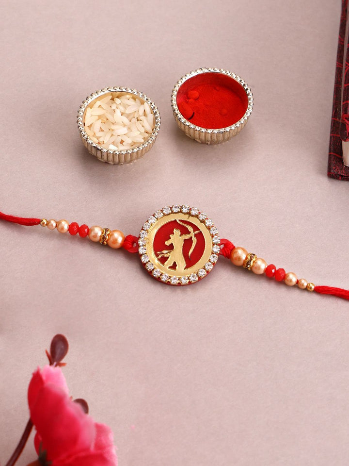 Set PANASH 2 Manik Bersalut Emas &amp; Rakhis Bertampal Batu Dengan Roli Chawal
