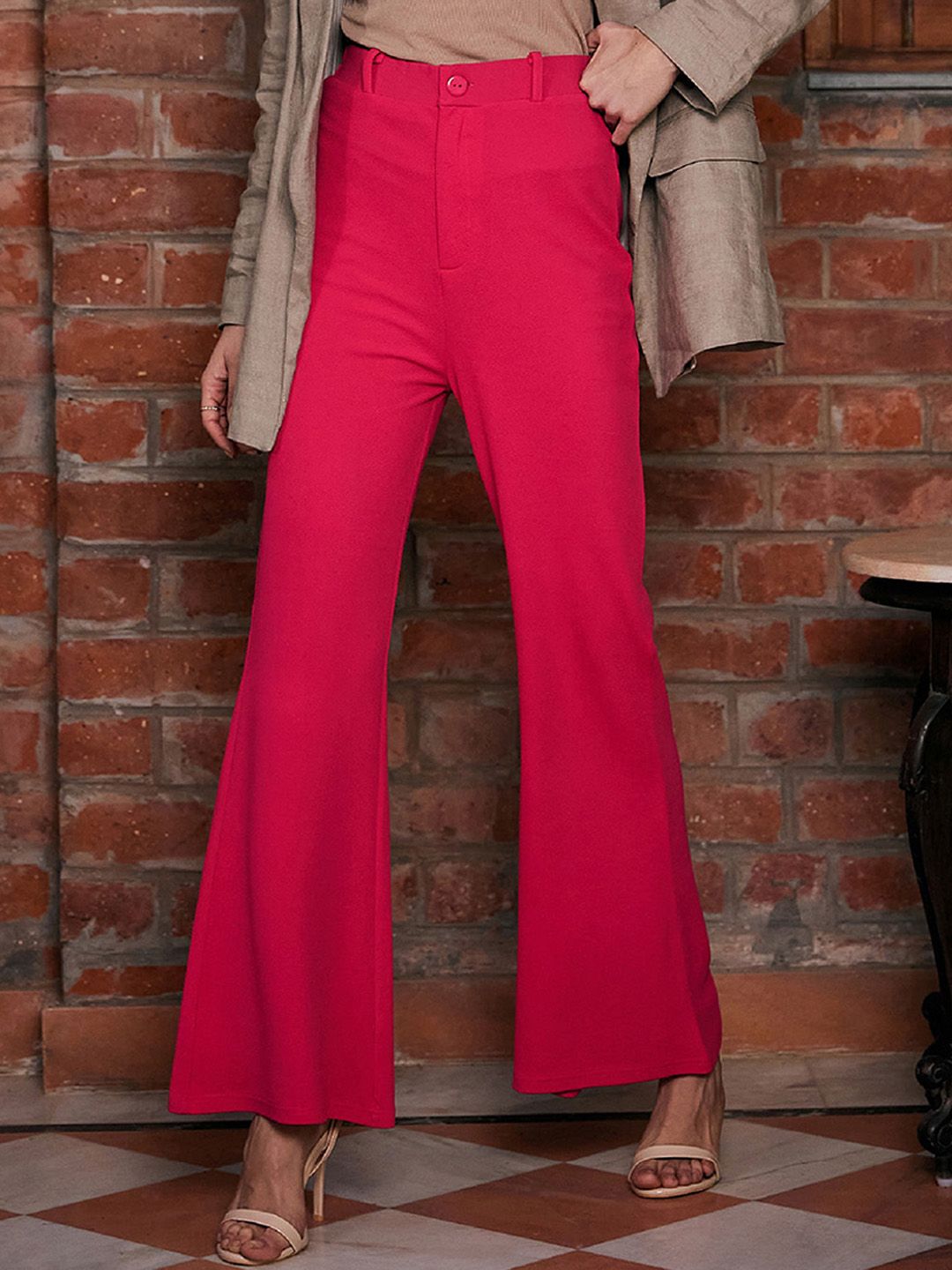 SASSAFRAS Women Slim Fit High-Rise Parallel Trousers