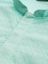 House of Pataudi Men Turquoise Blue Chikankari Embroidered Straight Kurta