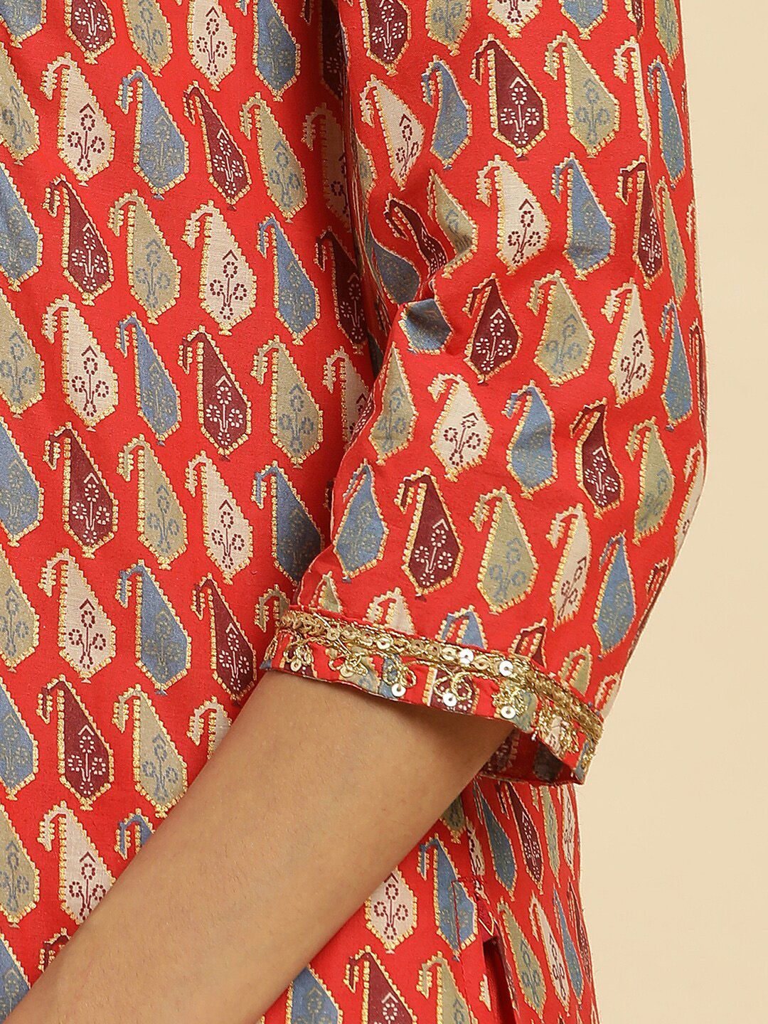 W Ethnic Motifs Printed Sequinned A-Line Kurta
