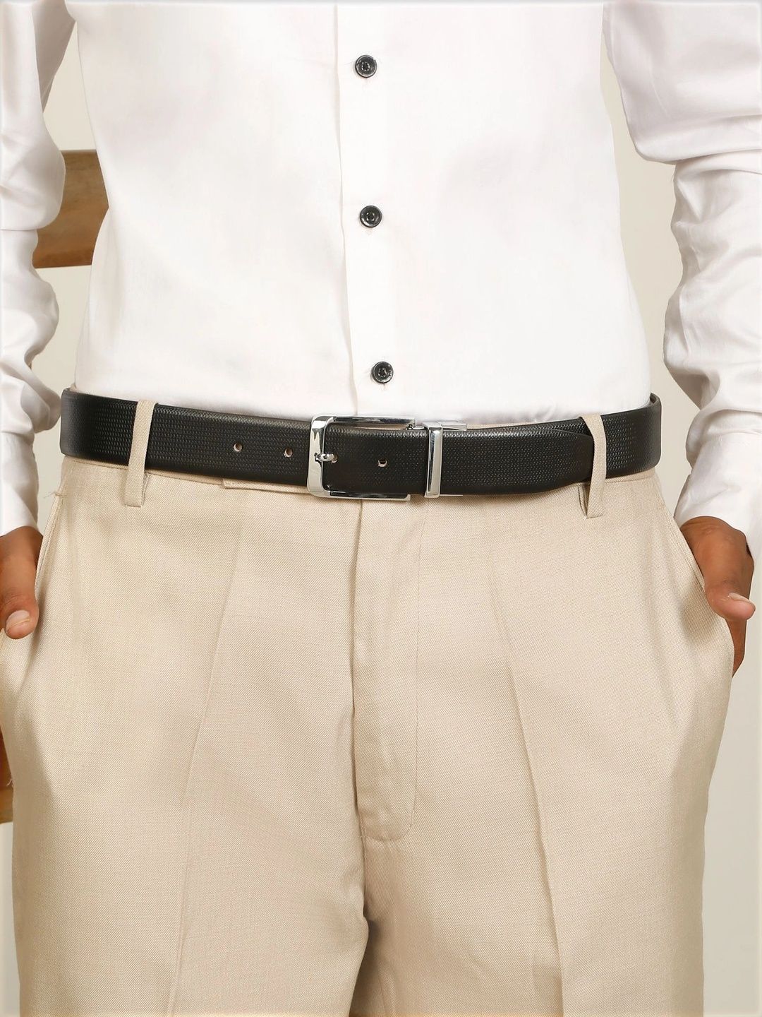 Teakwood Leathers Men Textured Leather Reversible Formal Belt
