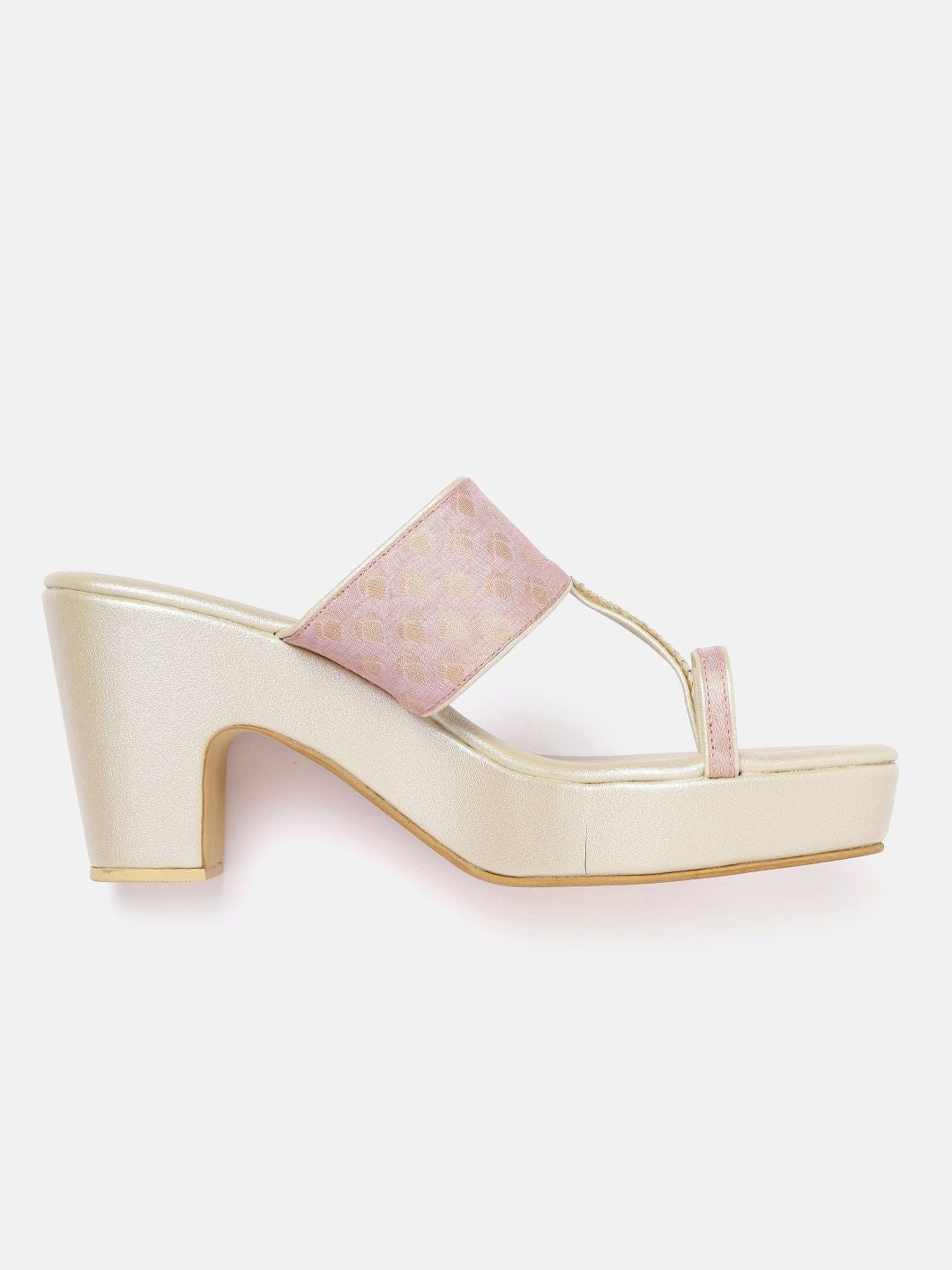 House of Pataudi Women Mauve & Gold-Toned Ethnic Platform Heels