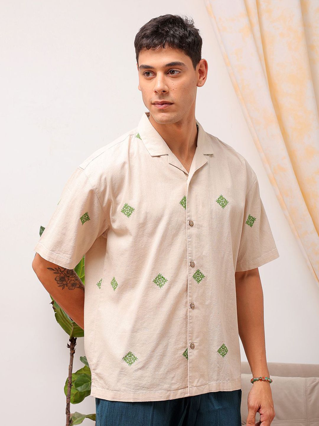 The Indian Garage Co Men Relaxed Fit Embroidery Resortwear Shirt