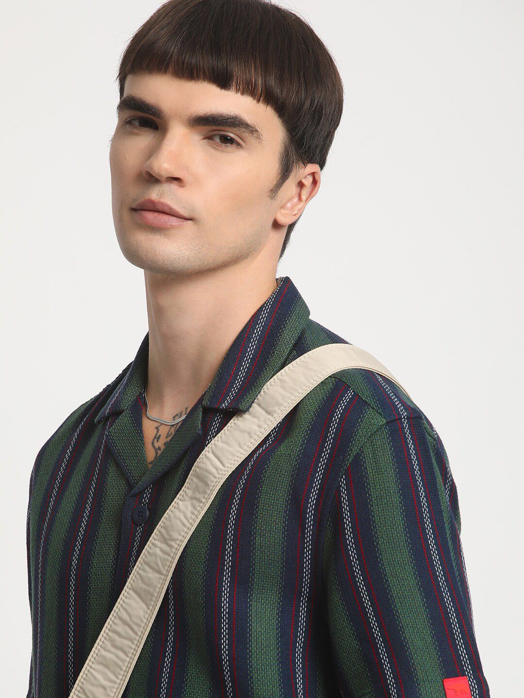THE BEAR HOUSE Opaque Striped Cotton Casual Shirt
