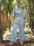 STREET 9 Floral Printed Boat Neck Crop Top with Flared Palazzos Co-Ords