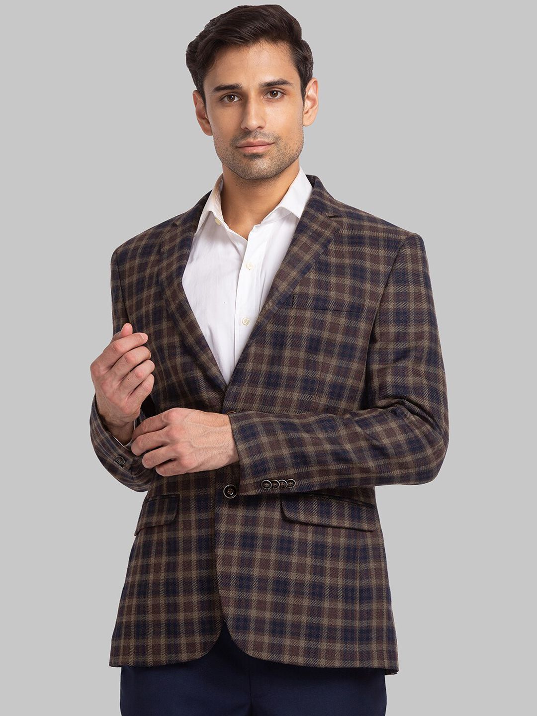 Park Avenue Men Checked Super Slim-Fit Single Breasted Blazer