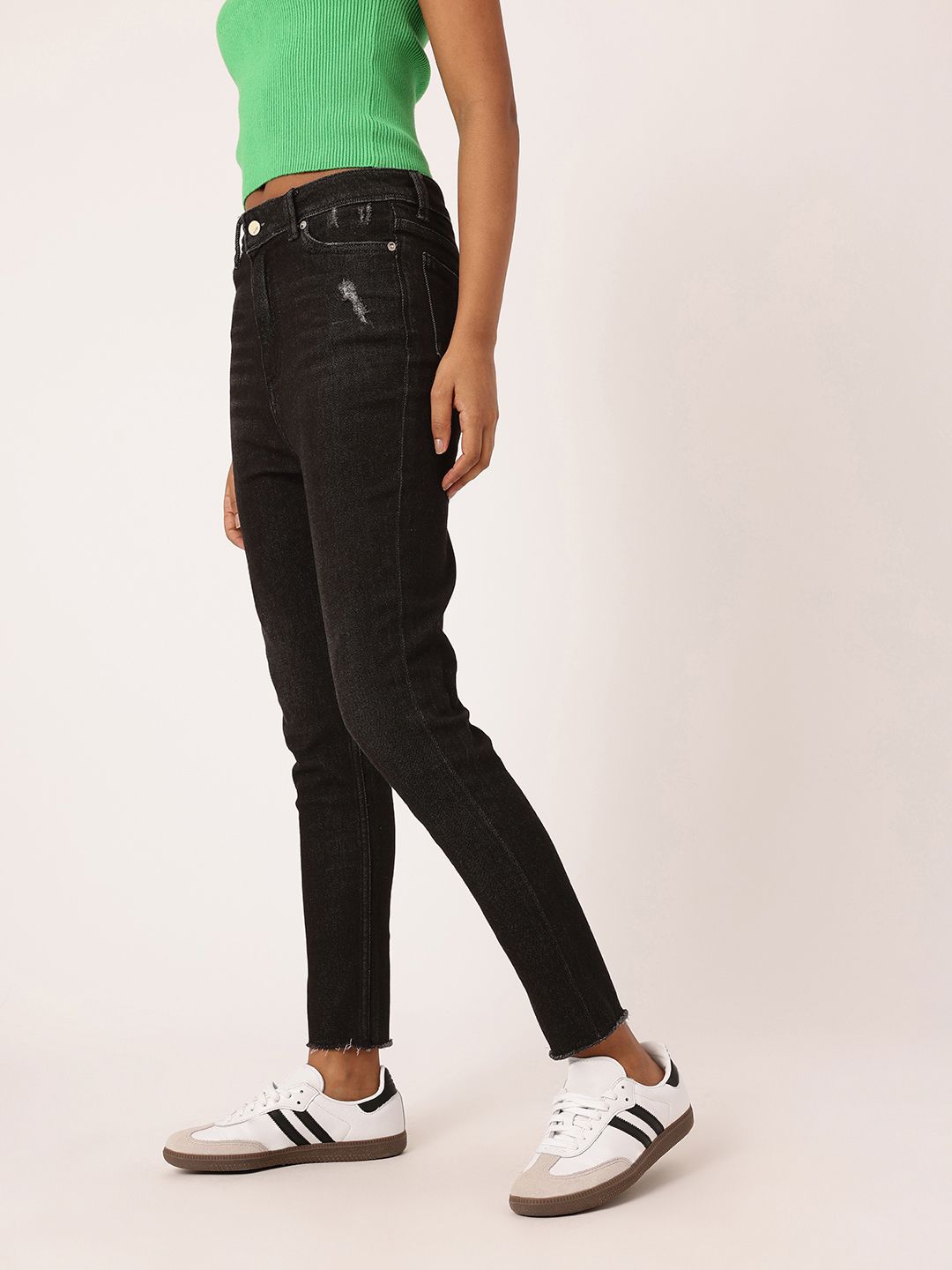 DressBerry Women Soft Edge Skinny Fit Low Distress Light Fade Stretchable Frayed Jeans