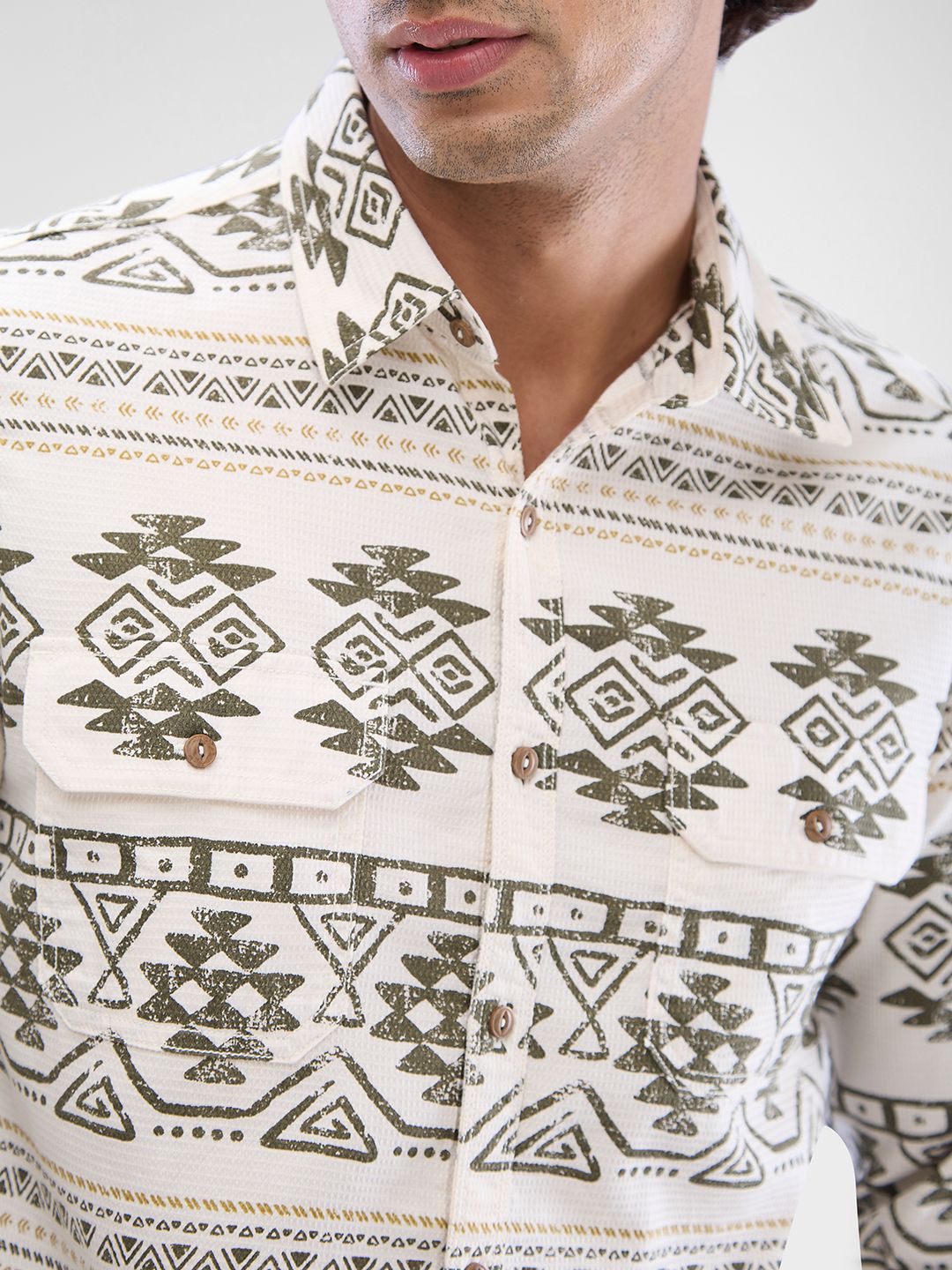 SPYKAR Men Slim Fit Opaque Ethnic Motifs Printed Spread Collar Casual Shirt