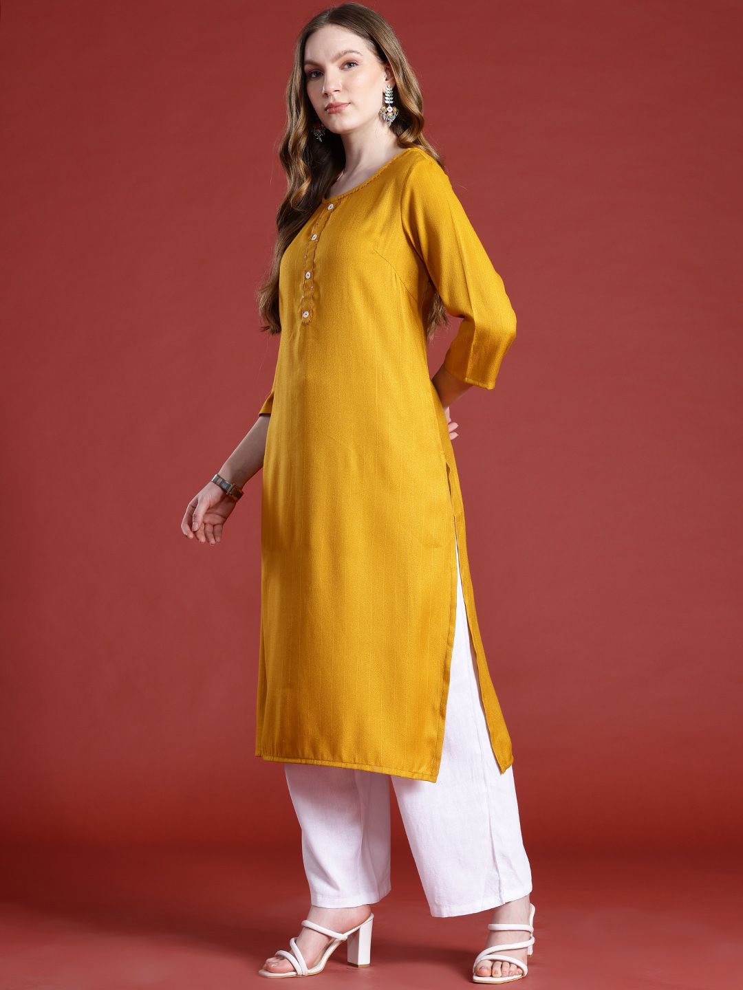 Anouk Striped Sequined Straight Kurta