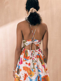 Pink Paprika by SASSAFRAS Abstract Printed Shoulder Straps Poplin Fit & Flare Midi Dress