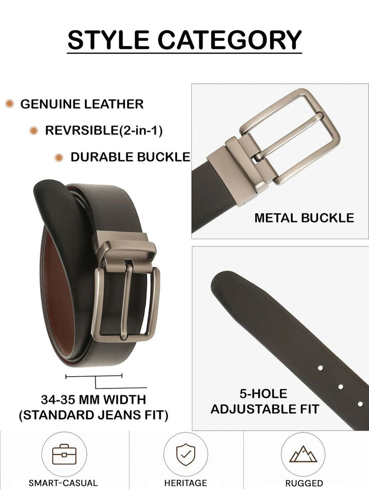 Teakwood Leathers Men Textured Leather Reversible Formal Belt
