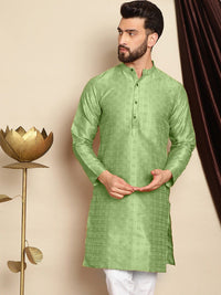 Anouk Striped Mandarin Collar Long Sleeves Thread Work Kurta