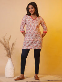 AURELIA Floral Printed V-Neck Pure Cotton Kurti