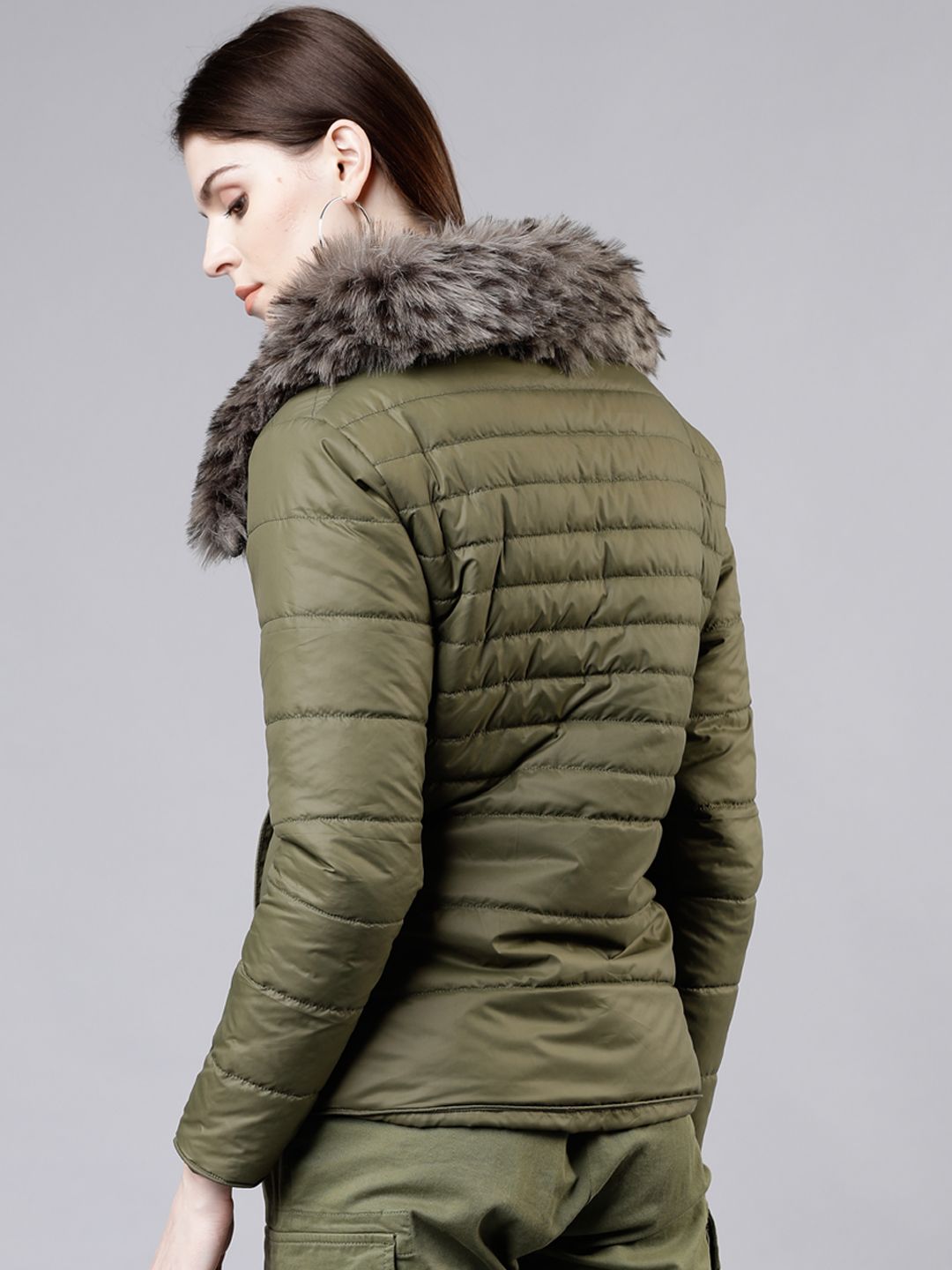 Tokyo Talkies Women Olive Green Solid Puffer Jacket