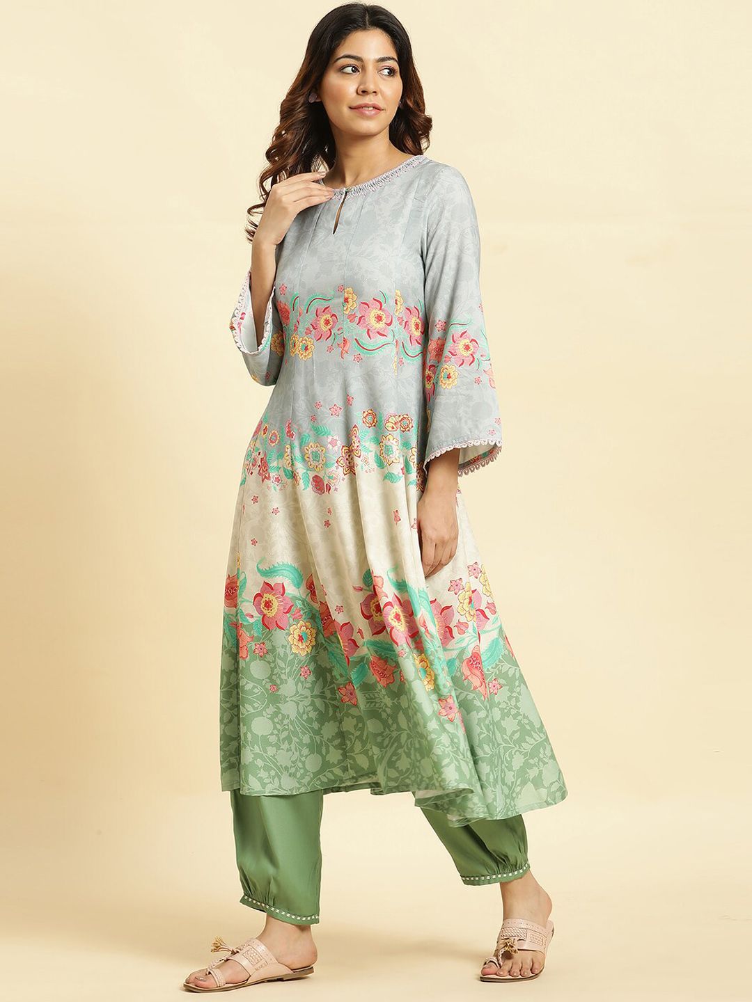 W Floral Printed Anarkali Kurta